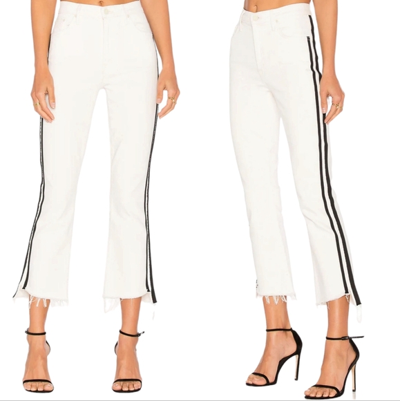 Mother Jeans The Insider Crop Step Fray in White with Black Stripes - Picture 4 of 16
